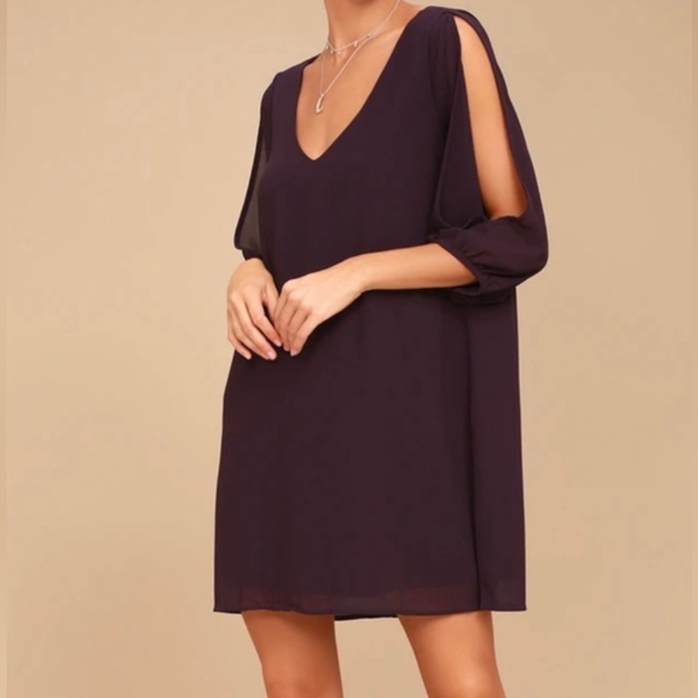 Lulus Shifting Dears Plum Purple Long Sleeve Dress Size Small